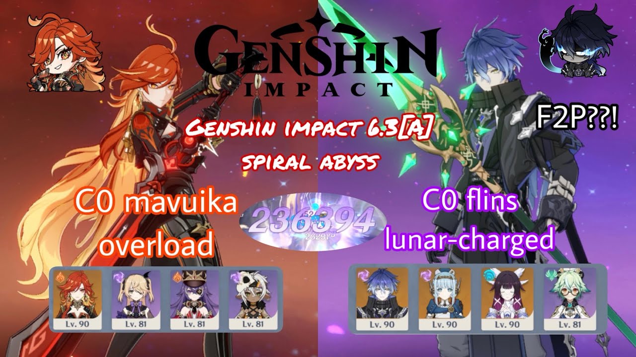 F2P C0 mavuika overload & C0 flins lunar-charged | spiral abyss 6.3 A | Genshin impact 