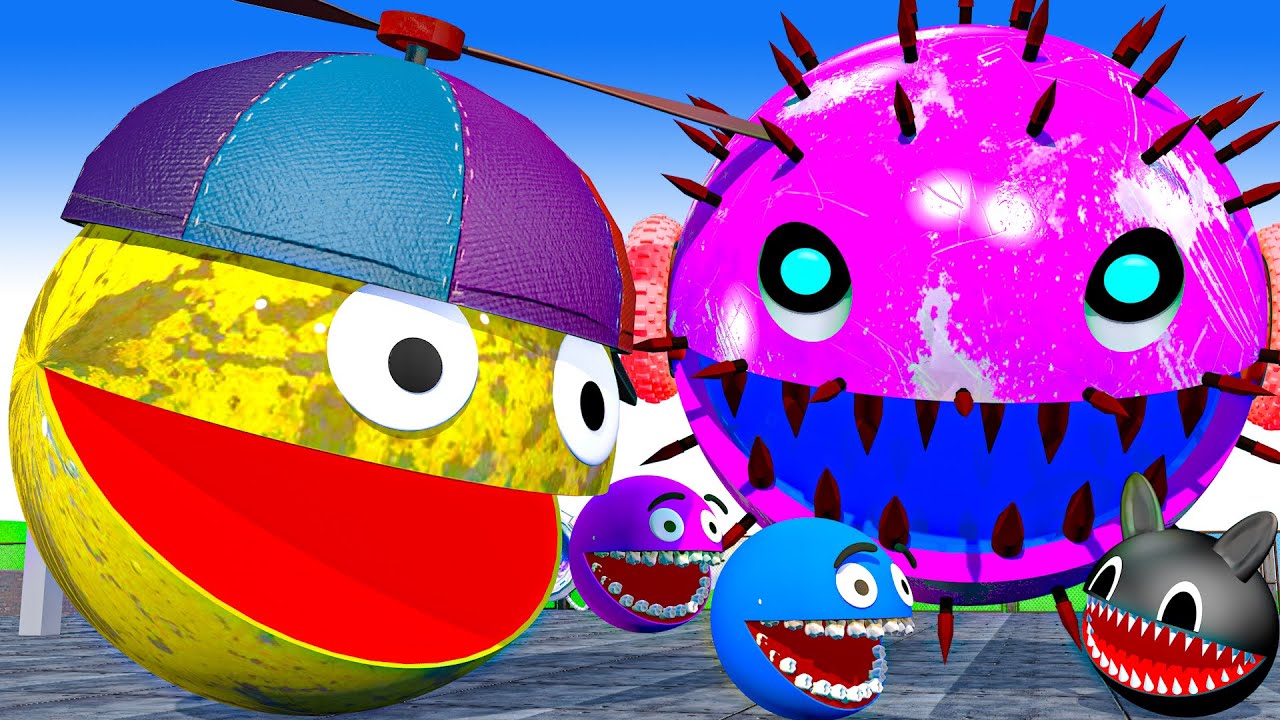MS PACMAN & NEW RED PACMAN VS TWO YELLOW MONSTER PACMAN FIGHTING IN POKEMON #2026
