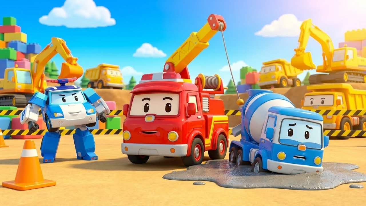 Robocar Poli Rescue Team: Concrete Crisis! 🚨 Construction Safety & Epic Car Rescues for Kids 🏗️🚓
