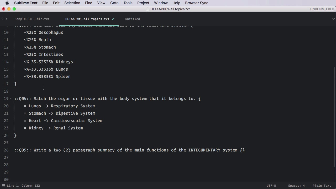 Rapidly writing Moodle questions using GIFT, Sublime Text and the 