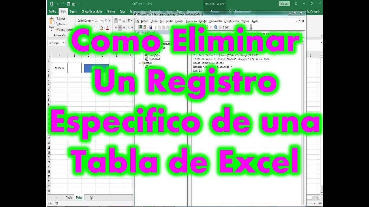 Como eliminar un registro especifico de una tabla de excel con un macro