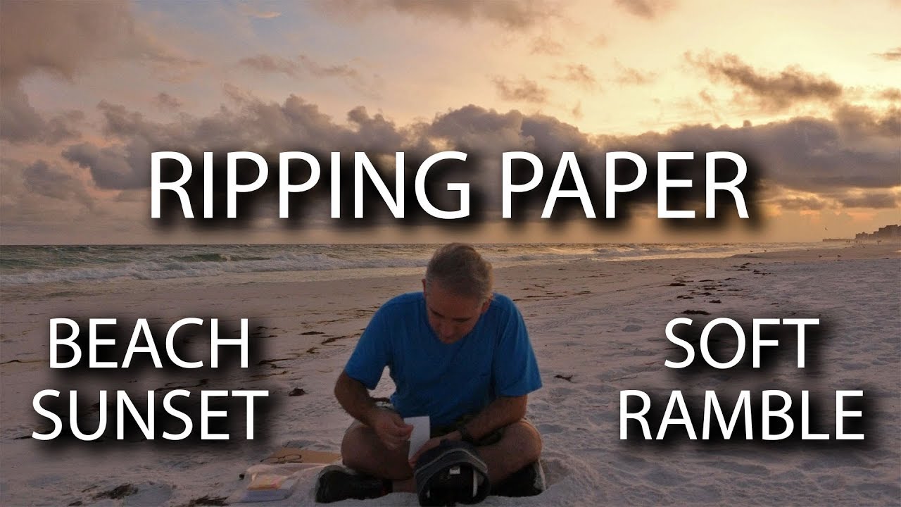 ASMR Beach + Ripping Paper + Soft Ramble (Binaural, Ocean Waves, Fading Light, Sunset, Tearing)