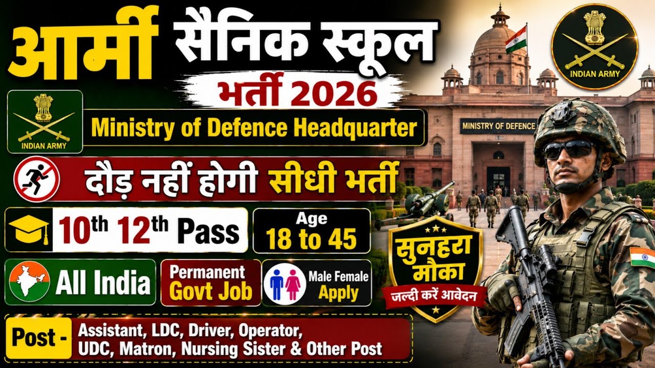 Army Group C Recruitment 2026 | Ministry of Defence (HQ) Job Vacancy 2026 |Sainik School Bharti 2026