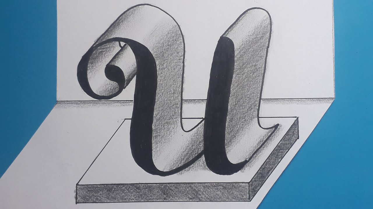 3d Drawing Letter U On Flat Paper For Beginners / How To Write Easy Trick Art With Pencil - Marker