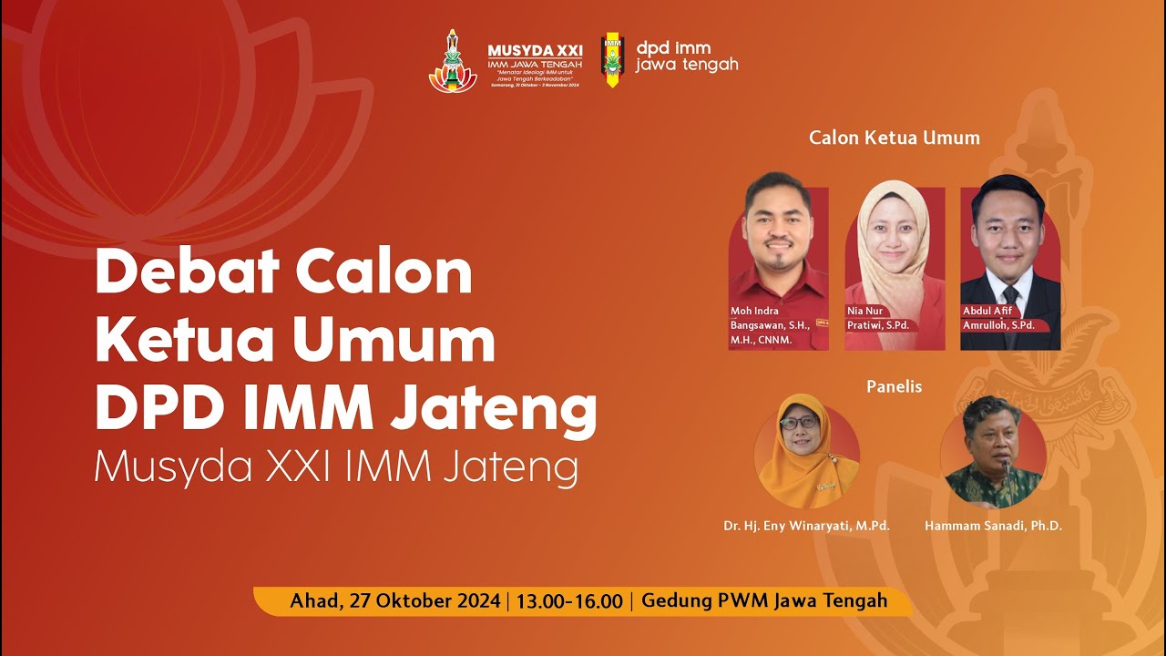 DEBAT CALON KETUA UMUM DPD IMM JAWA TENGAH I MUSYDA XXI IMM JAWA TENGAH TAHUN 2024