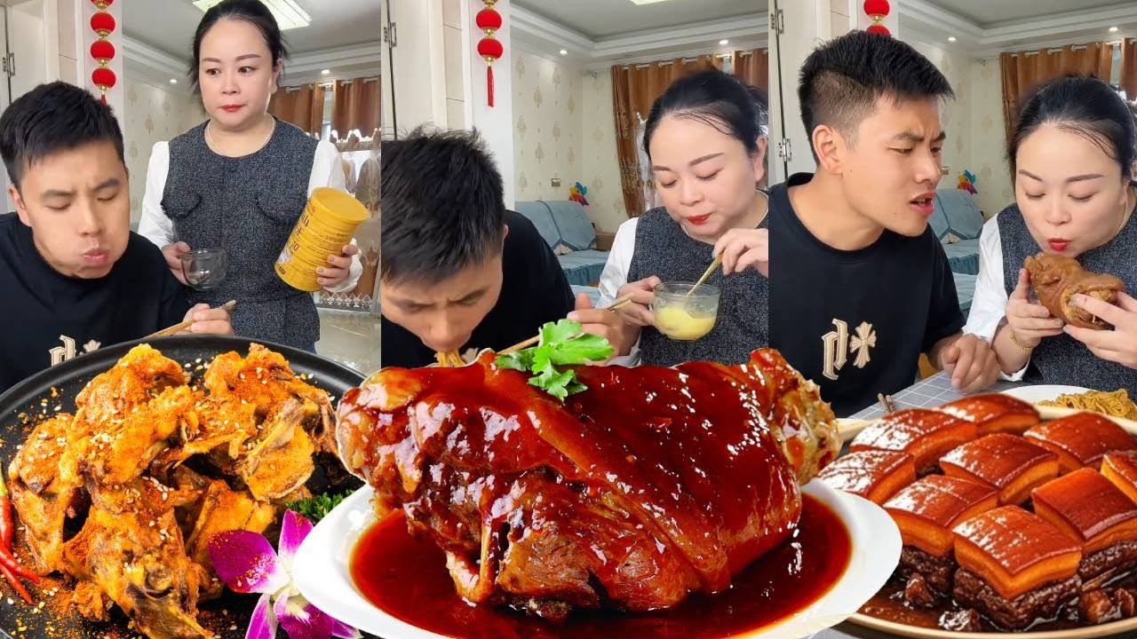 My silly husband snatched all the eggs, but gave me a big pork knuckle instead. I'd definitely eat！