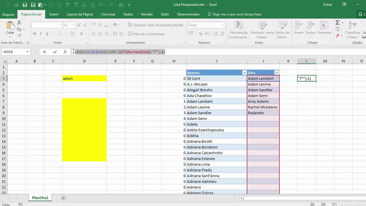 Excel - Lista Suspensa Pesquisável - Validação de Dados (estilo Google)