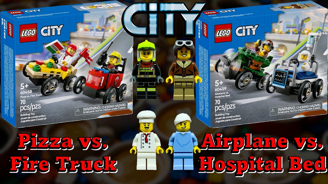 LEGO Pizza Vs  Fire Truck & LEGO Airplane Vs  Hospital Bed - LEGO Speed Build 423