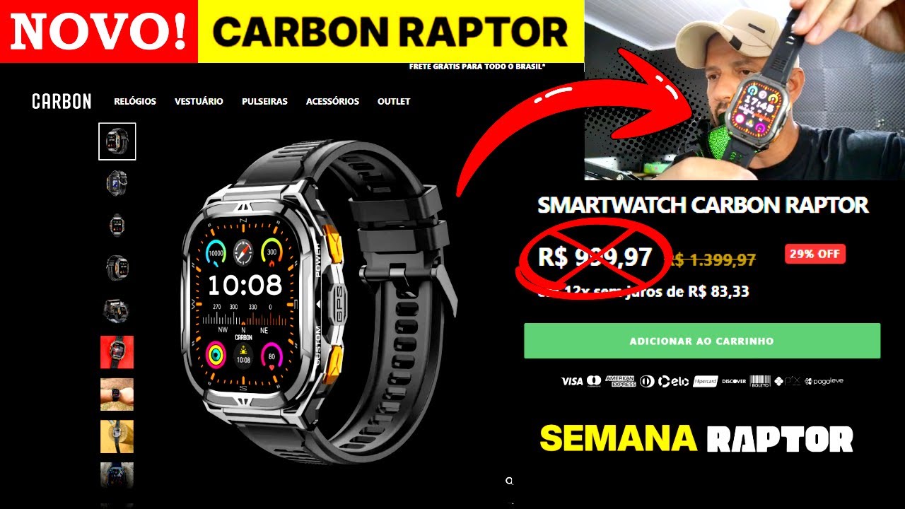 NOVO CARBON RAPTOR! O SMARTWATCH LANÇAMENTO DA CARBON DE R$999 NO BRASIL POR R$250 NO ALIEXPRESS!