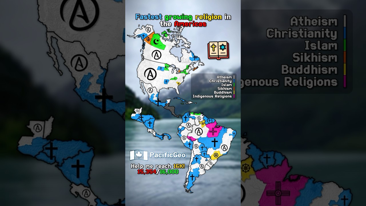 Fastest growing religion in the Americas #mapping #map #geography #religions #atheism