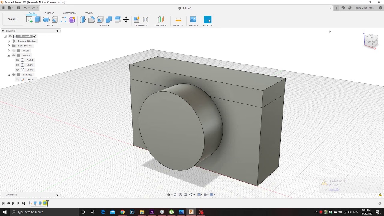 autodesk Fusion 360 making basic 3D camera tutorial (NO AUDIO)