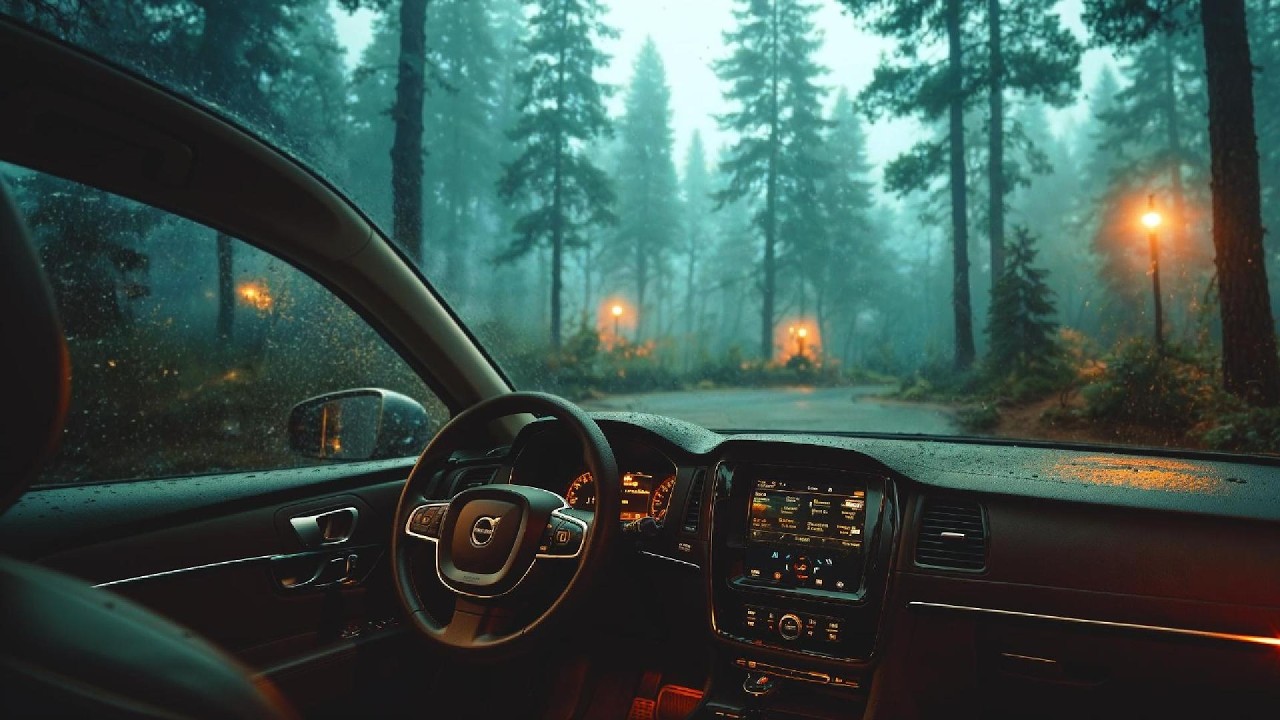 🌧️🚗 Heavy Rain & White Noise for Deep Sleep | Cozy Car Parked in a Misty Forest