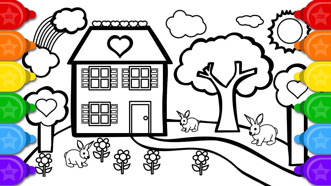 glitter tree house coloring and drawing for kids to learn how to draw a house coloring page