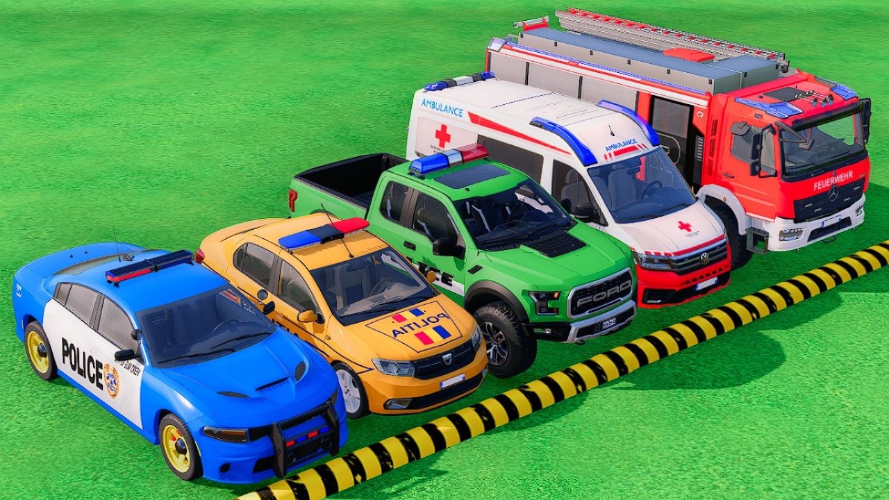 TRANSPORTING DACIA POLICE CARS, FIRE DEPARTMENT, AMBULANCE VEHICLE WITH TRUCKS ! FS22 #58