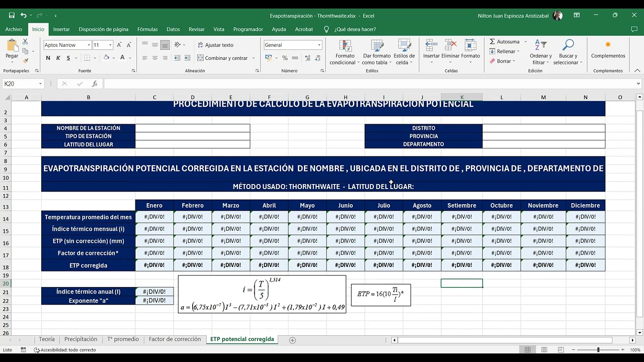 Hidrología: Evapotranspiración potencial (ETP) por método Thornthwaite