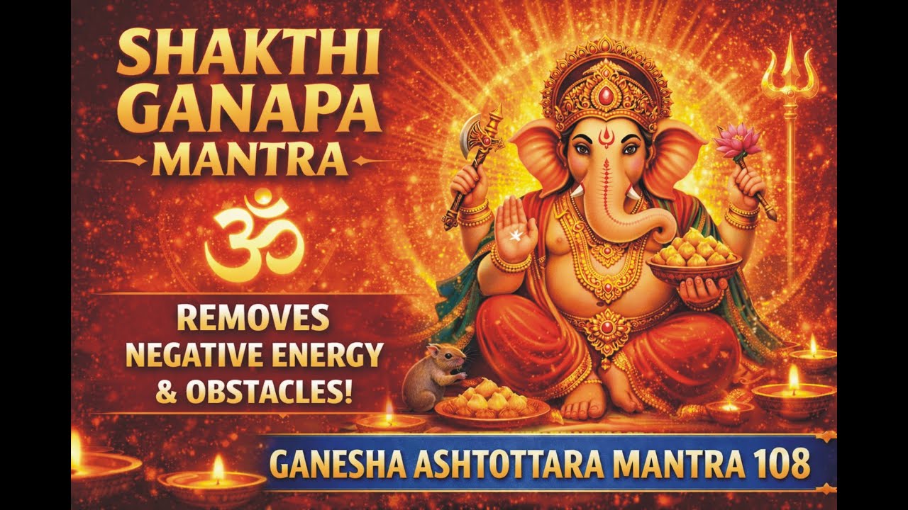SHAKTHI GANAPA MANTRA | REMOVES NEGATIVE ENERGY & OBSTACLES | GANESHA ASHTOTTARA 108