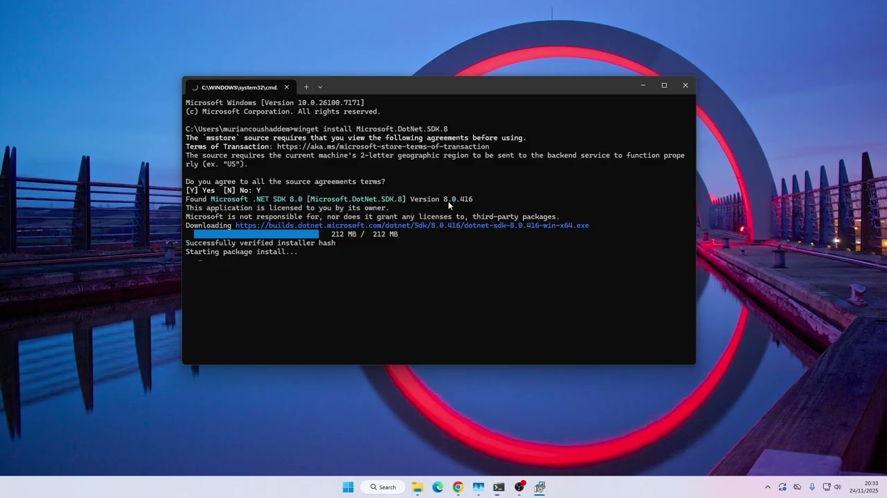 Install .NET on Windows using command line tool (cmd)