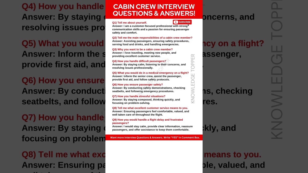 Cabin Crew Interview Questions and Answers | Cabin Crew Job Interview