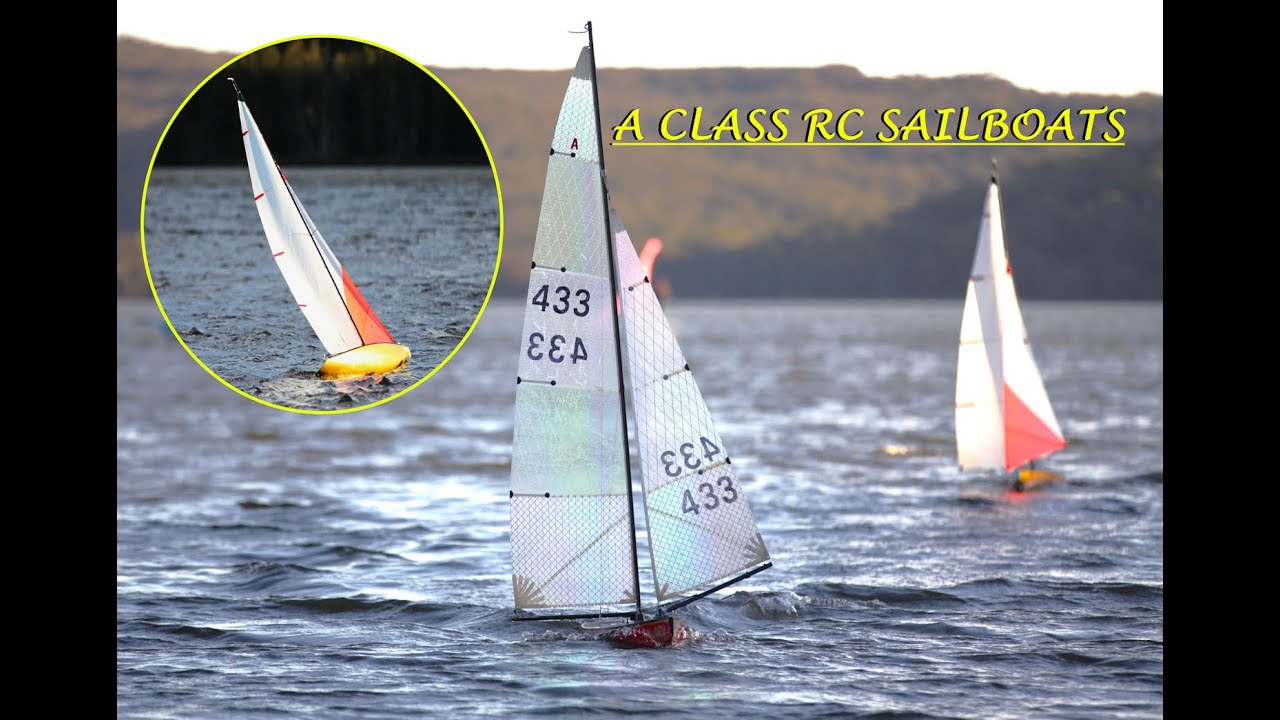 A Class rc sail boats in strong gusts at Narrabeen Lake