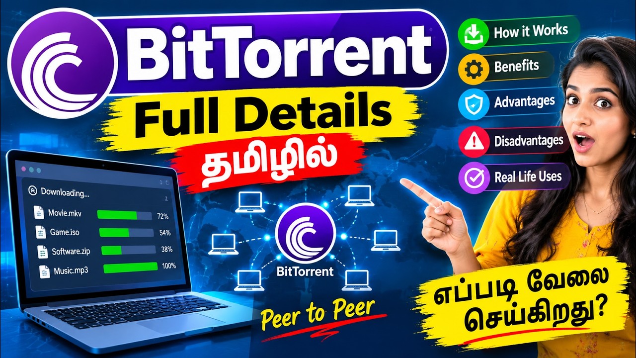 BitTorrent in Tamil, BitTorrent working in Tamil, torrent explained Tamil, P2P networking Tamil.