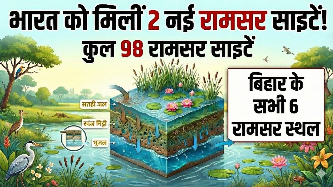 Wetland क्या है? Explained | भारत में नए  रामसर स्थल घोषित | Bihar Special । Library Vigyan 