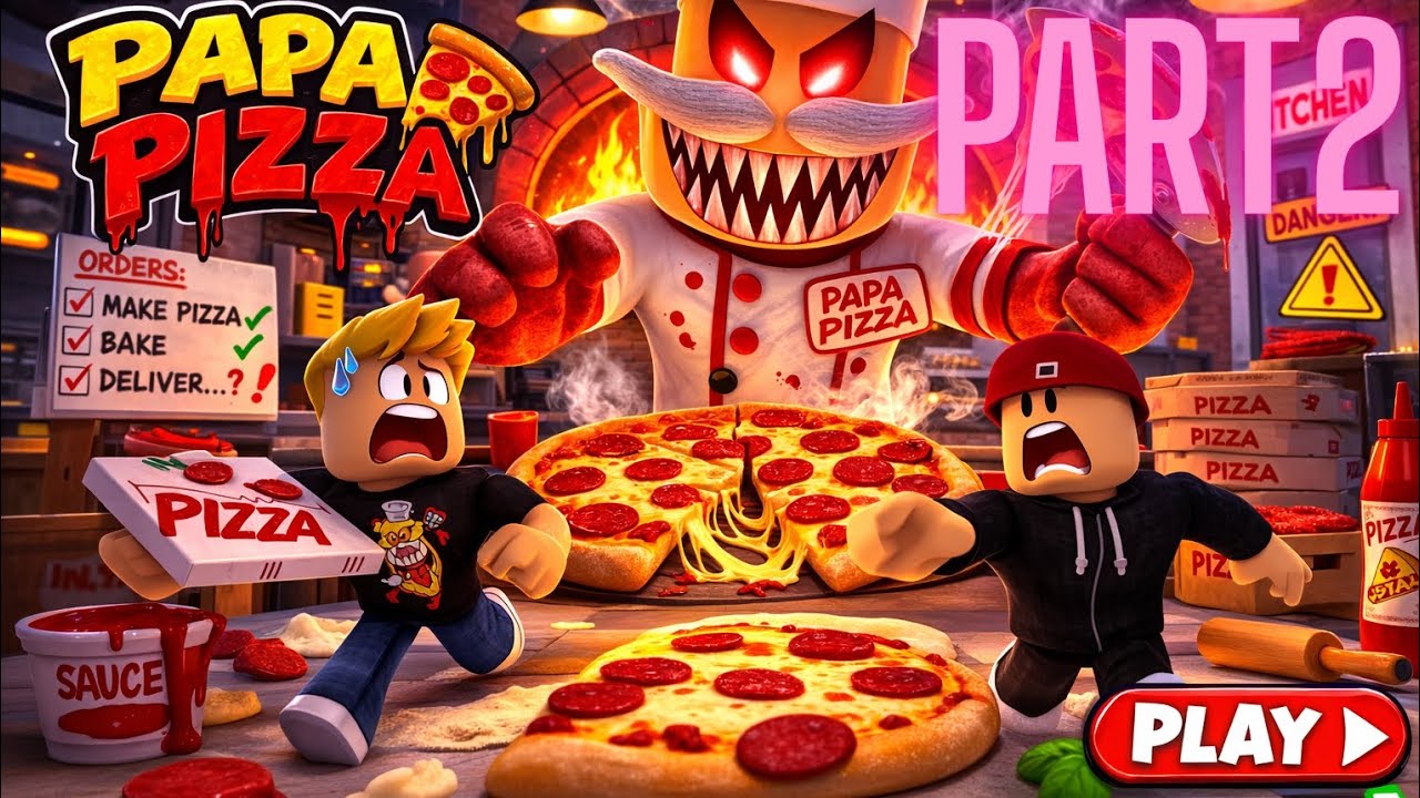 Funny game play video of roblox in papa pizza 