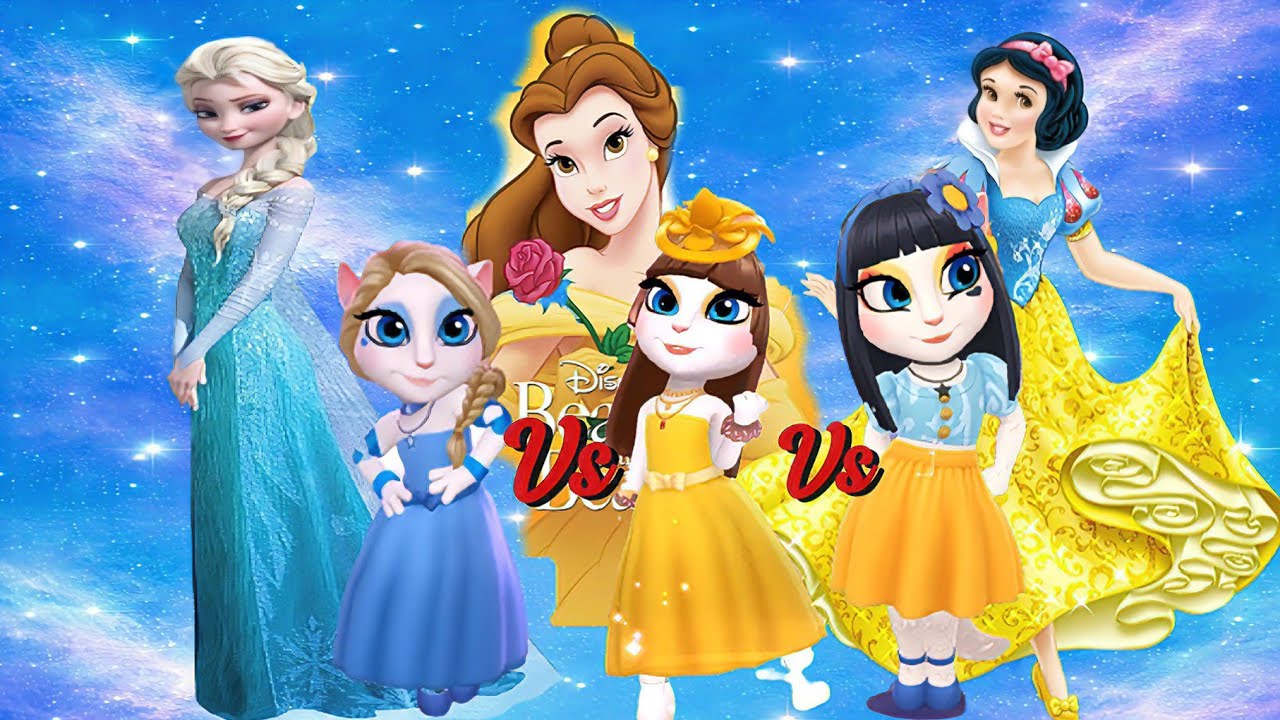 My Talking Angela 2|Angela Vs Disney princess|Frozen Vs Snow White vs beauty beast Cosplay 