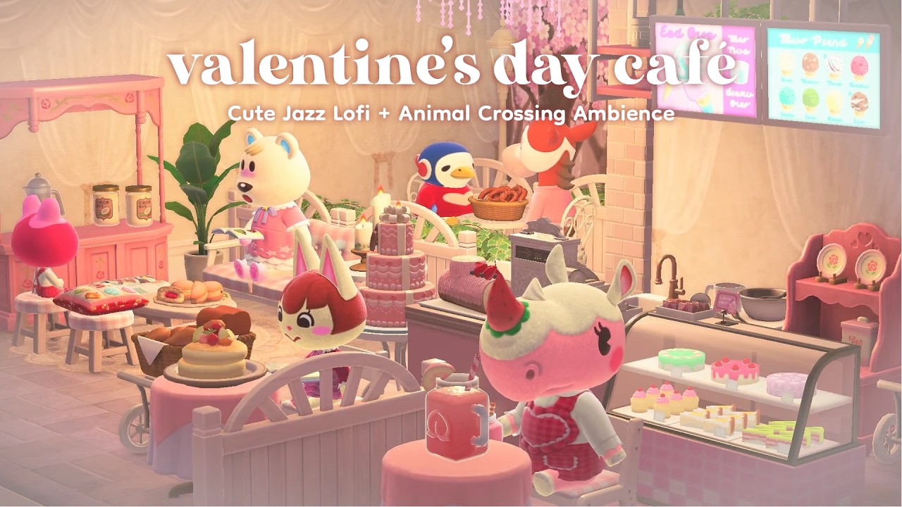 cozy valentine's day cafe ☕ animal crossing bgm & ambience, cute cafe jazz 🌸