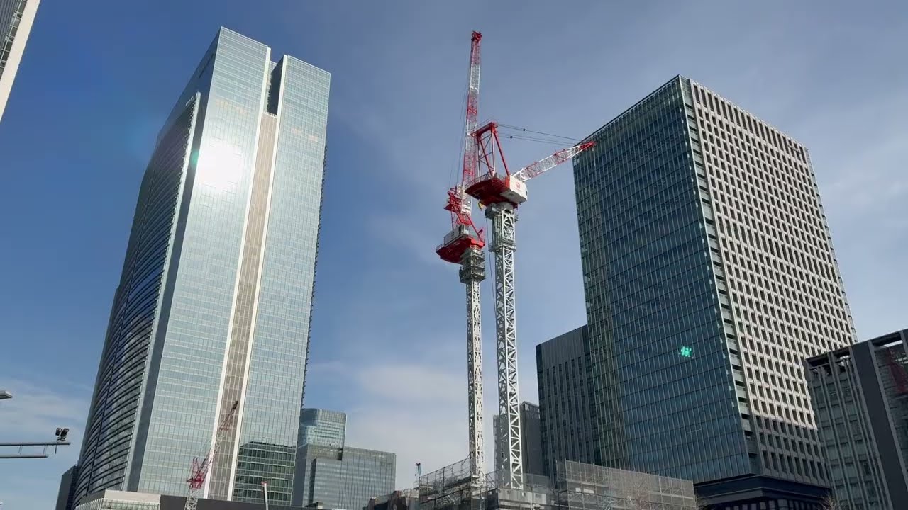 敷地北側の地上部の鉄骨も見えて来た、43階223m「八重洲二丁目中地区第一種市街地再開発事業」の様子 2026年1月15日撮影