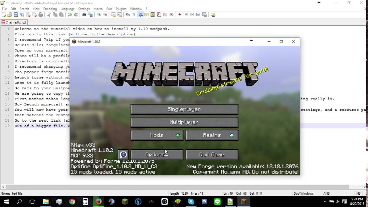 Minecraft 1.10.2 Client Side Modpack Installation Tutorial