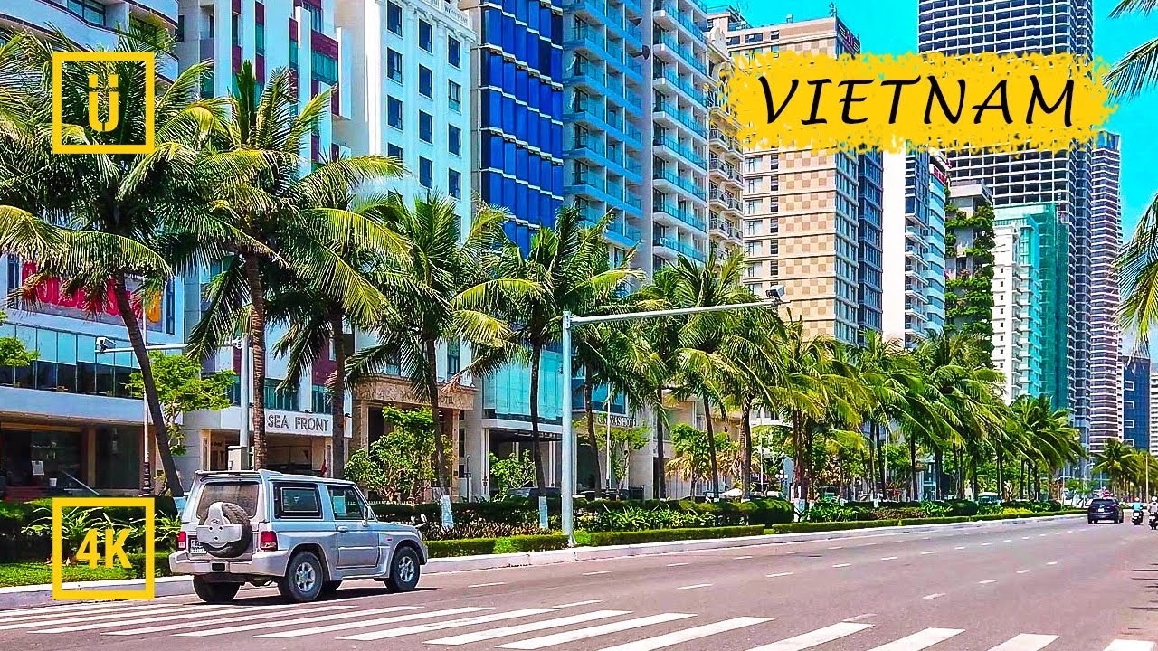 Walking in Vietnam. Da Nang city walk from the airport to the sea. Binaural Audio. [4K walking tour]