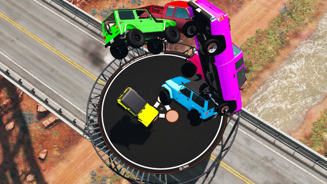 Giant Car Trampoline Destruction #3 | BeamNG Drive