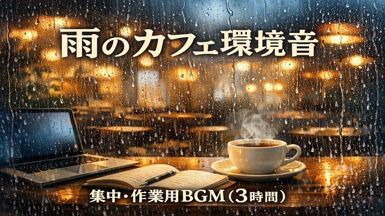 雨のカフェ環境音で集中・作業用BGM（3時間） | Rainy Cafe Ambience for Study & Work (3 Hours)