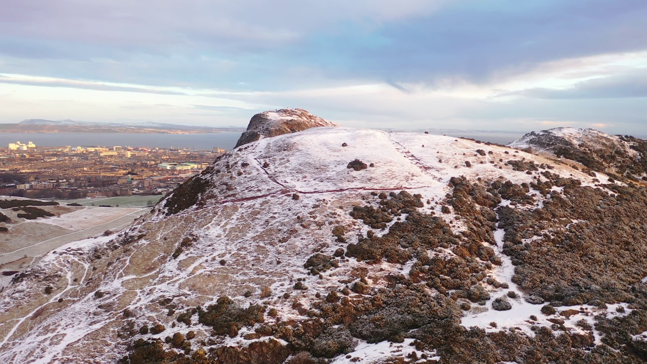 Edinburgh via drone (4K). Arthurs Seat & Calton Hill