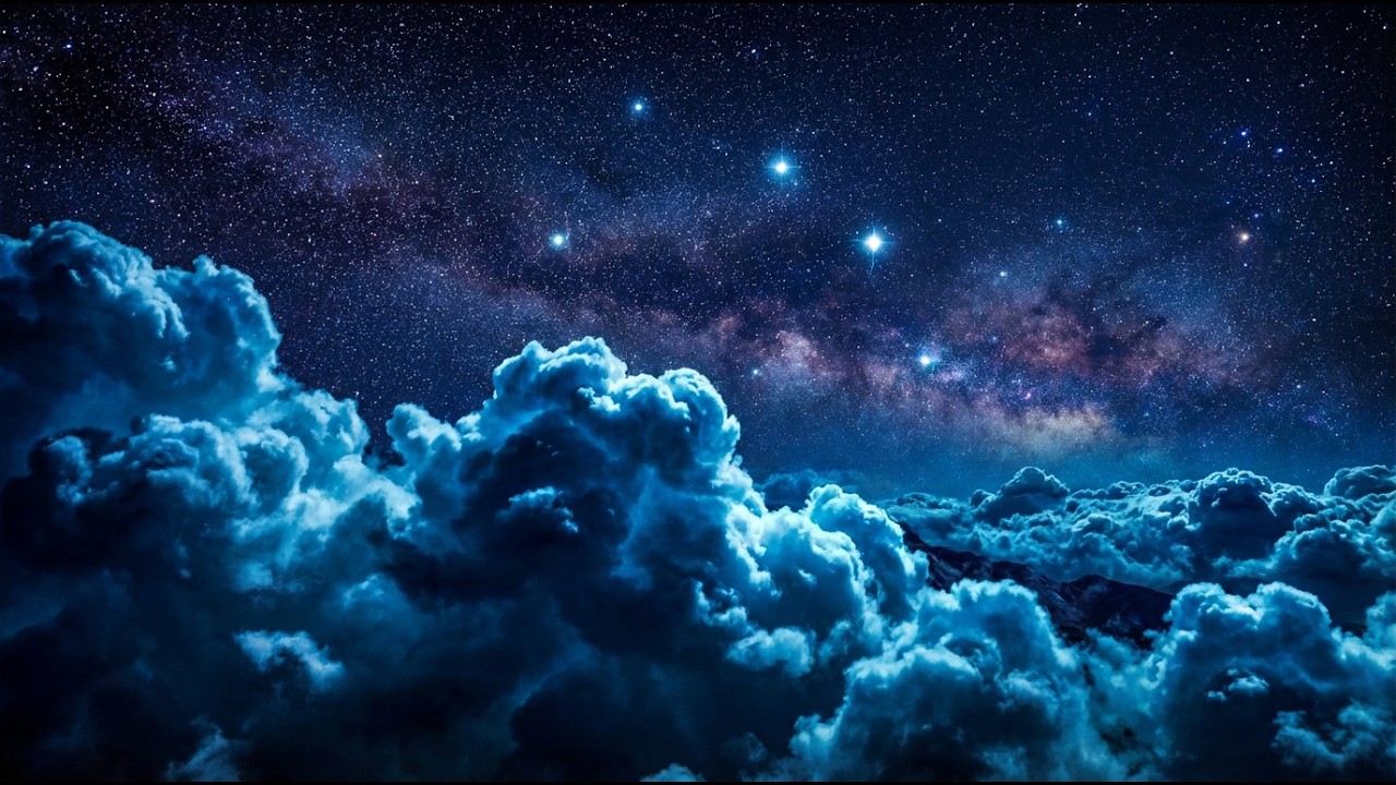 Ночное небо 4K HDR Бесконечное чёрное небо | 10 часов звёзд над облаками OLED