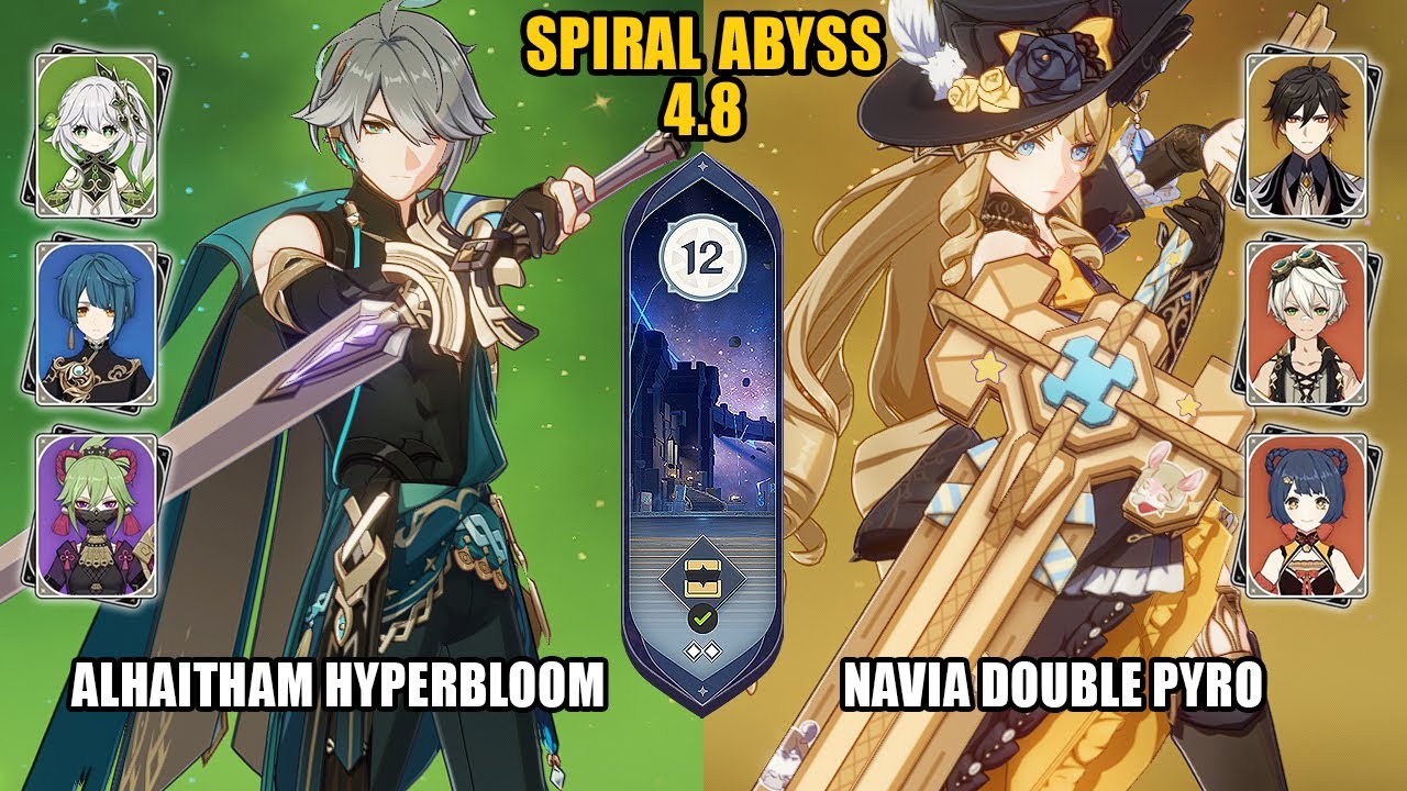 (F2P) Alhaitham Hyperbloom & Navia Double Pyro | Spiral Abyss 4.8 - Floor 12 | Genshin Impact