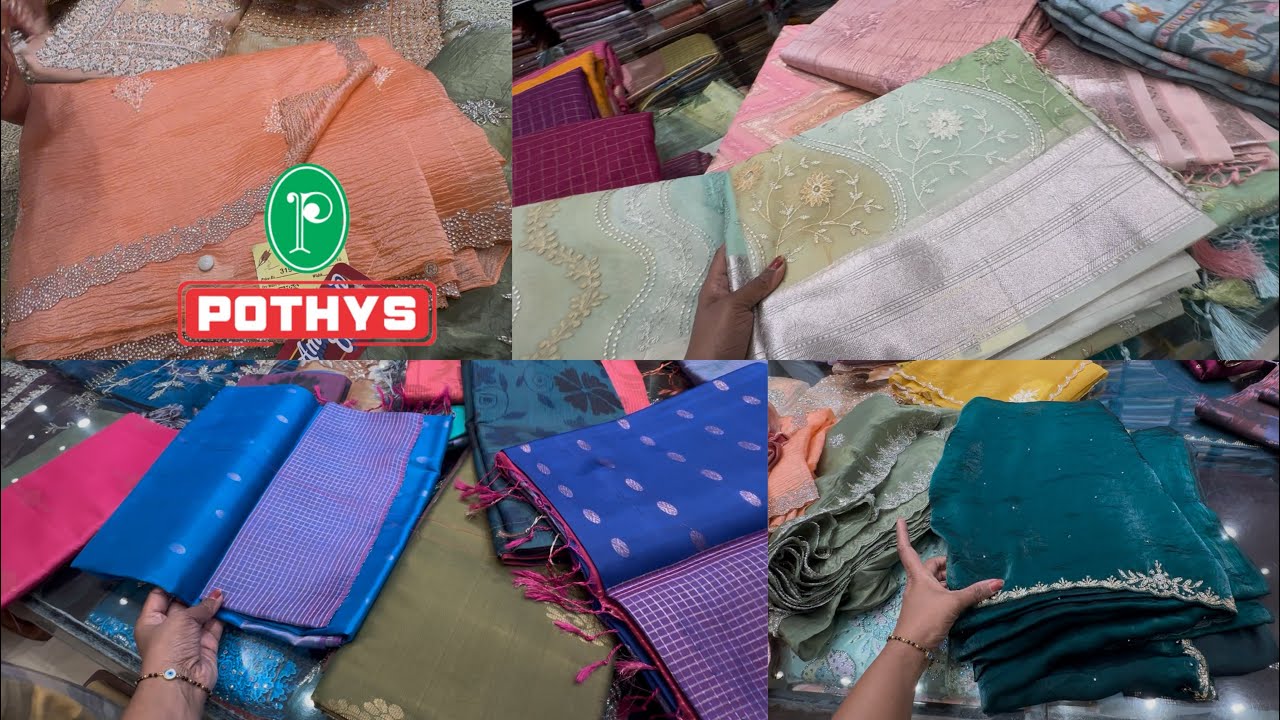 Pothys New Soft Silk Russian Silk Organza Crushed Space Silk | New Arrivals |  Gift Saree Rs.890