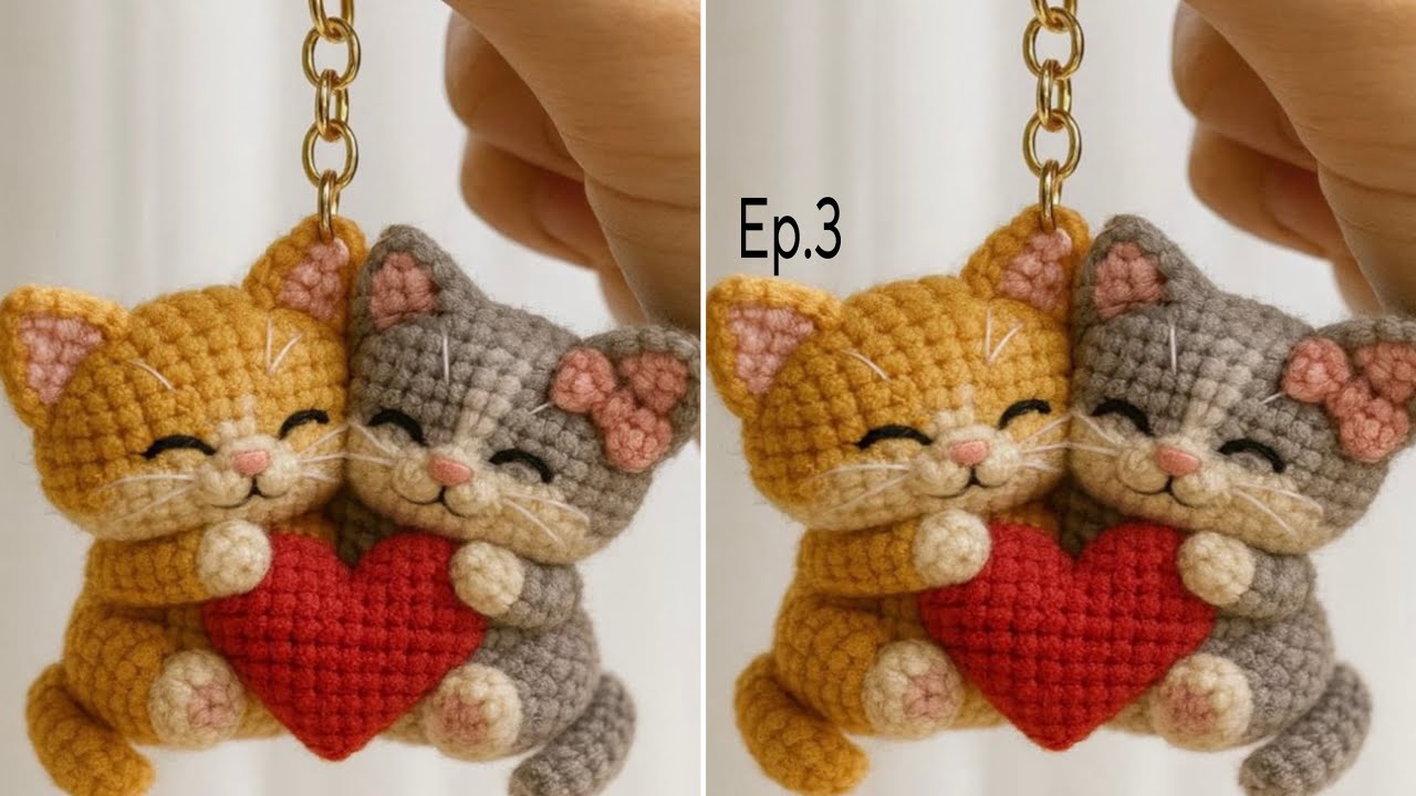 Crochet Cat Keychain For Beginners||Crochet Cat Amigurumi Keychain|| Crochet heart Keychain Tutorial