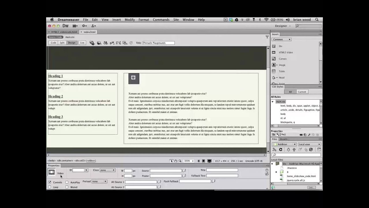 Insert HTML5 video into Dreamweaver (several methods)