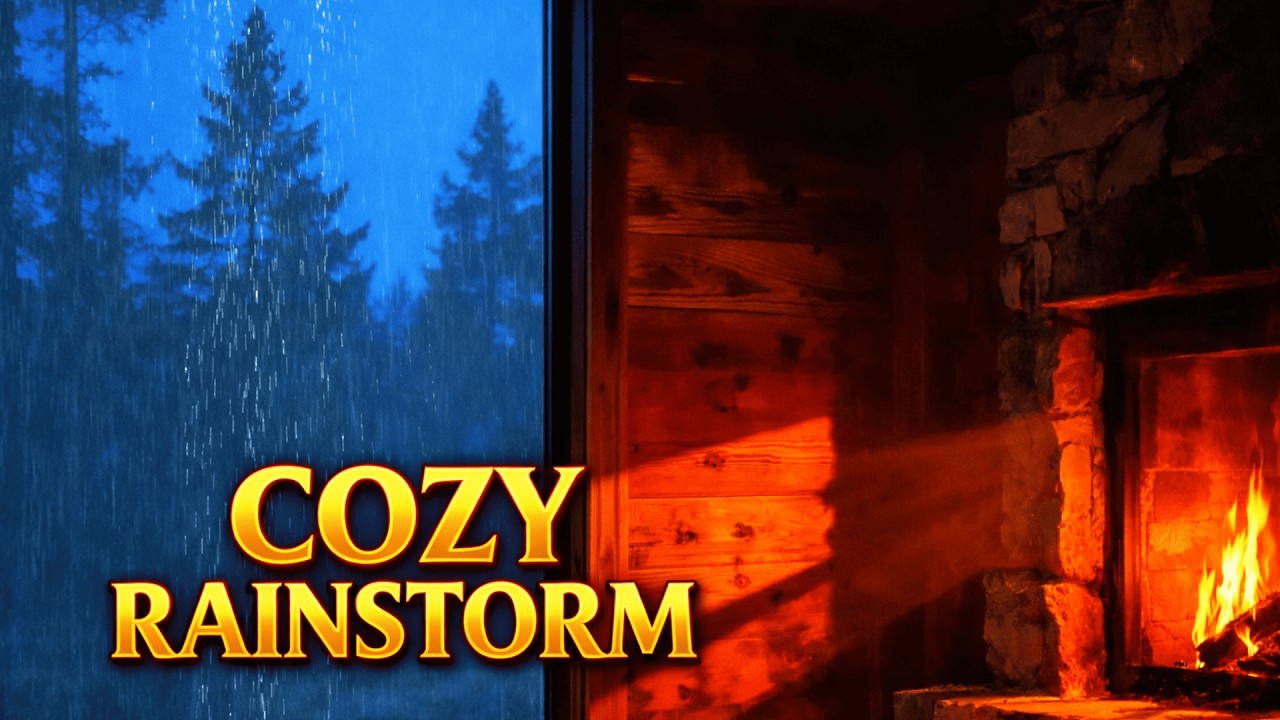 Cozy Cabin in a Rainstorm 🔥 Relaxing Fireplace & Rain Sounds