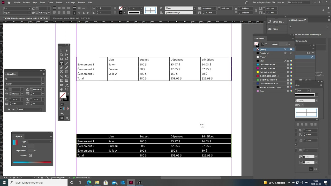 Indesign Les tableaux Part 4 Lignes verticales et horizontales