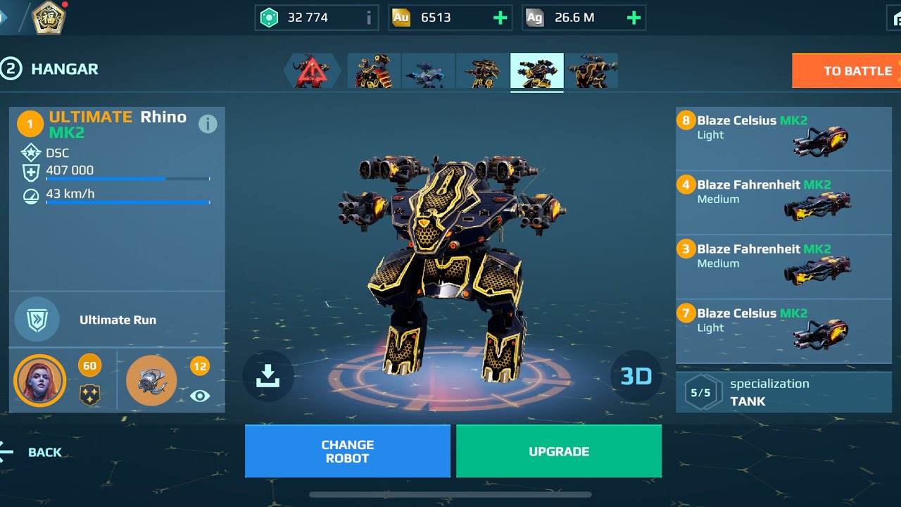 Ultimate Rhino | War Robots Gameplay Live server