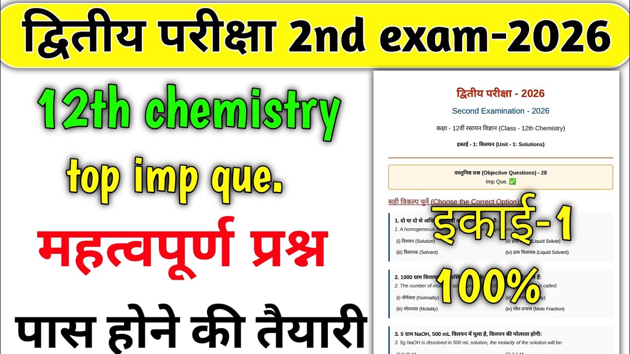 MP Board 2nd Exam 2026 12th Chemistry Chapter 1 Important Questions |Dwitiya Pariksha 2026 chemistry