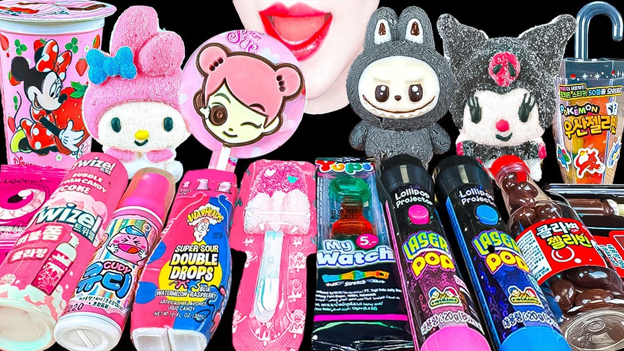 ASMR BLACKPINK CANDY🩷🖤블랙핑크 캔디 라부부, 쿠로미, 미니마우스 Labubu, Kuromi, Disney Minnie Mouse 먹방 EATING MUKBANG
