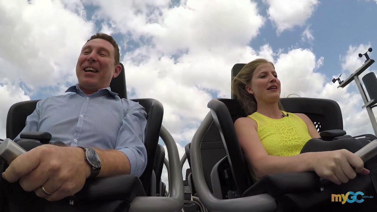 Carla road-tests the DC Rivals Hypercoaster at Movie World   2017