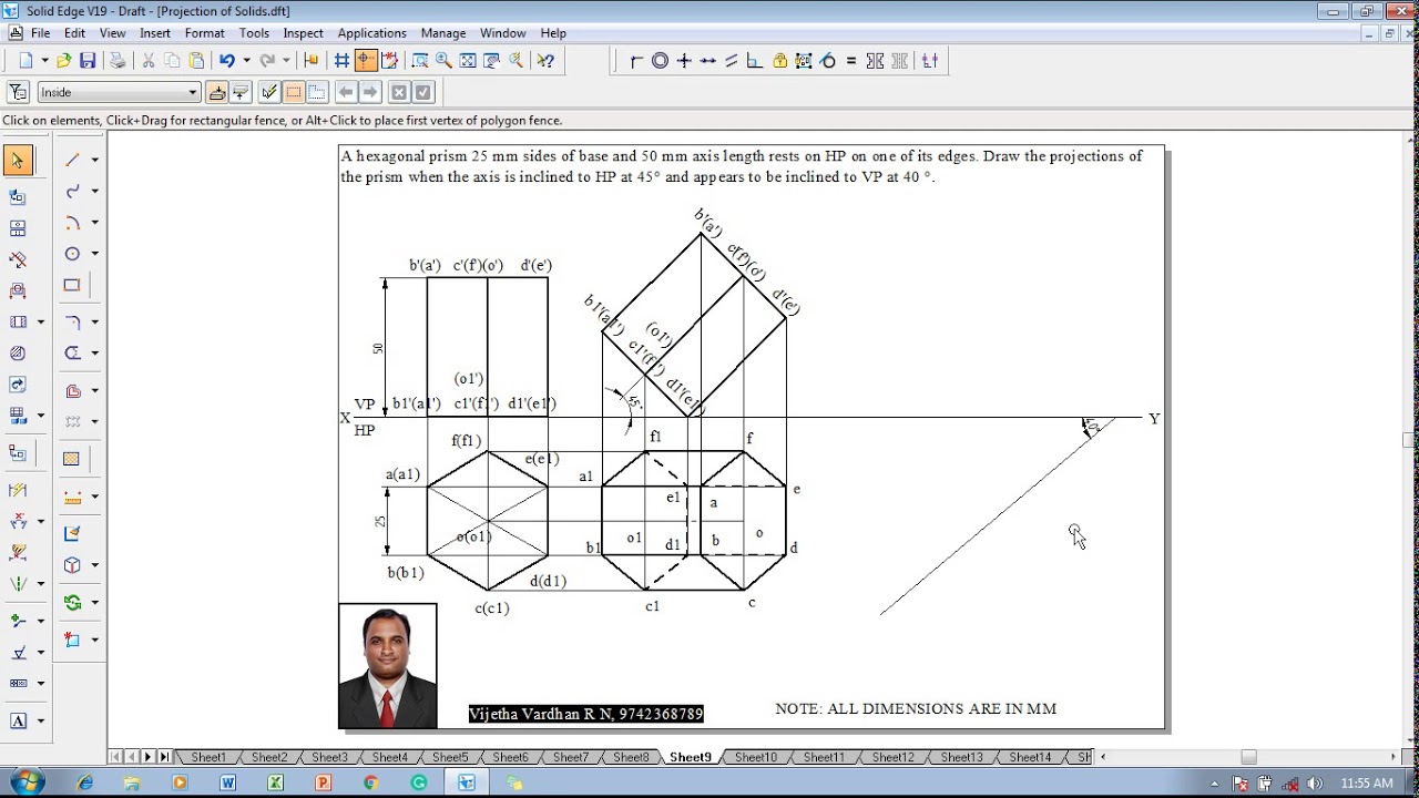 Example 09 on Projection of Solids