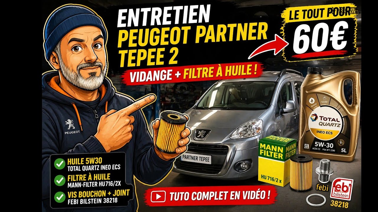 [TUTO] Entretien Peugeot Partner Tepee 2 : vidange et remplacement filtre à huile. Le tout pour 60€!