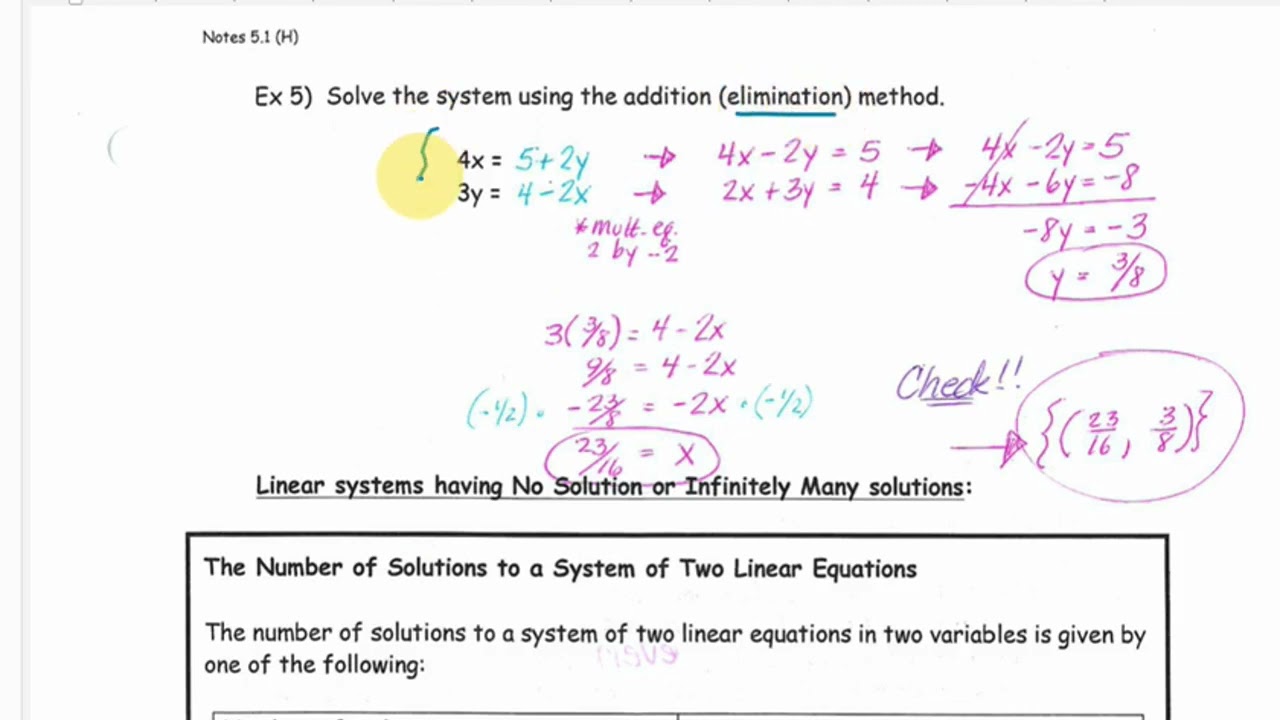 Notes 5.1 - Systems of Eq in TWO Variables (PART 1) - HonColAlg (18:07)