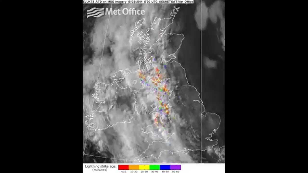 Lightning strikes recorded across the UK 19/05/2014