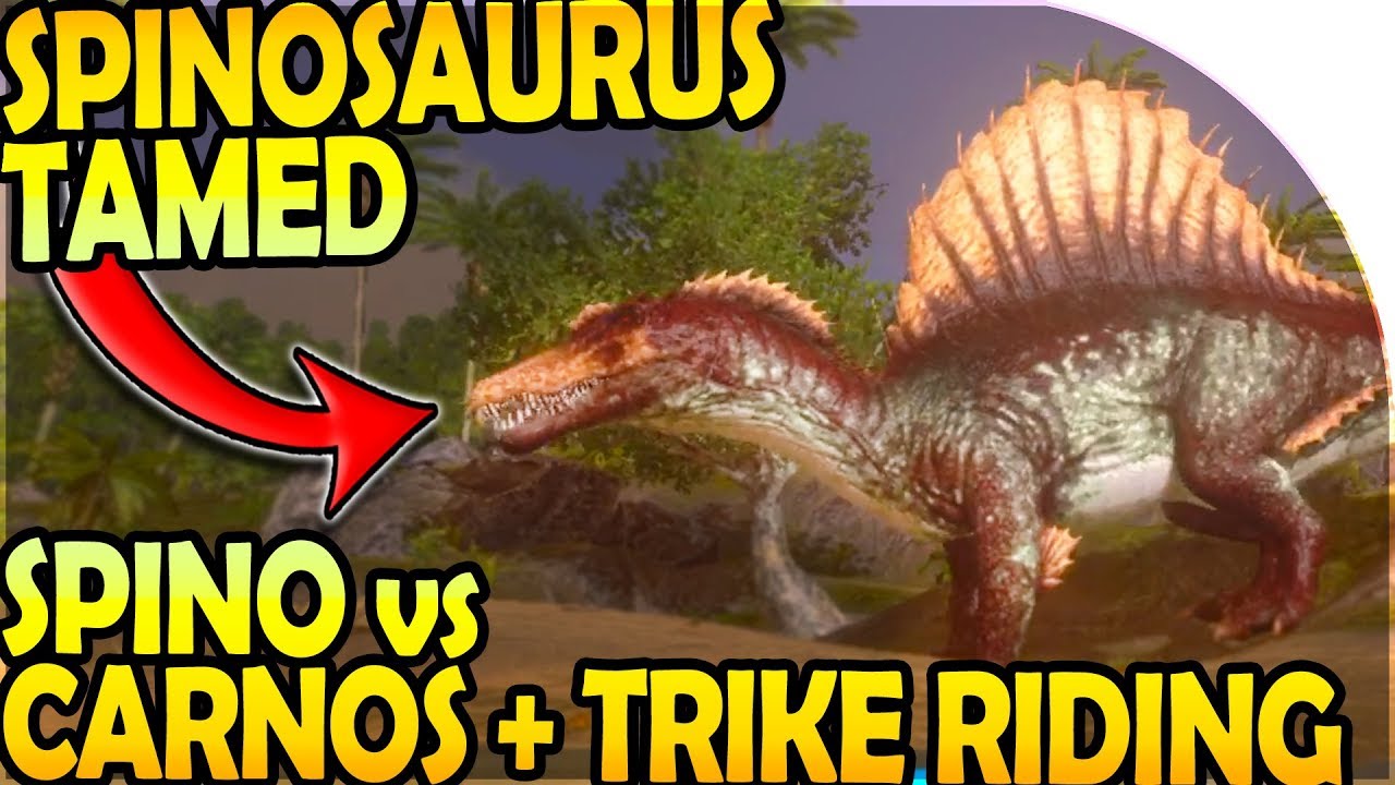 SPINOSAURUS TAMED - SPINO vs CARNOS + TRIKE RIDING ( ARK Survival Evolved Mobile Gameplay Part 8 )